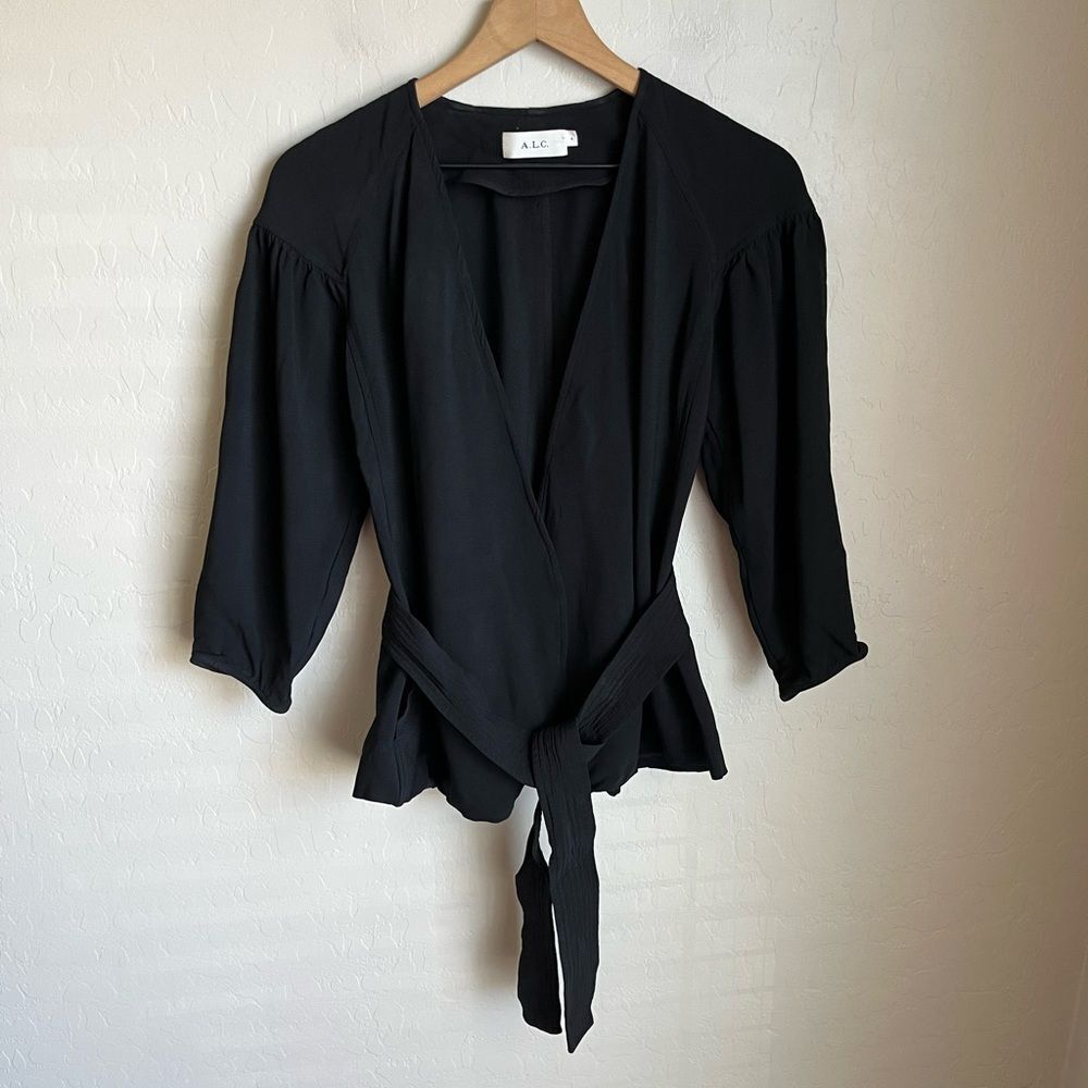 A.L.C Kendrick Wrap Kimono Quarter Sleeve Jacket Blazer Size Women's 4 Black - Picture 3 of 8